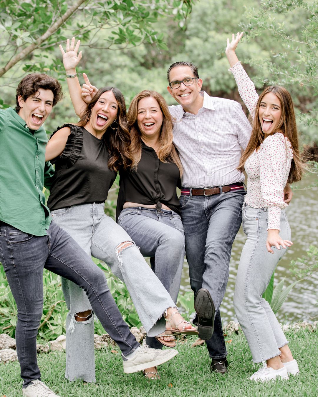Family laughing together outdoors